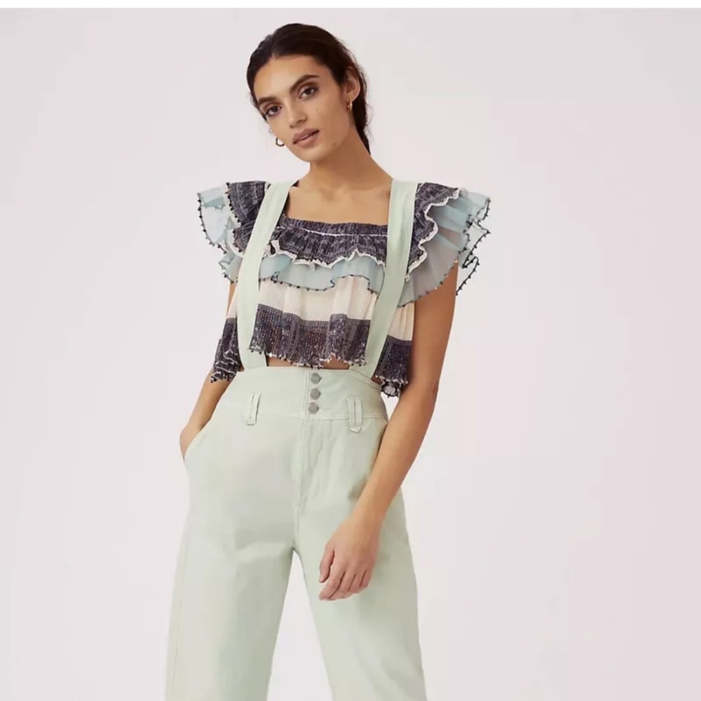 Anthropologie Jumpsuit Women Boho Stretchy Canvas Pinafore Moss City Sz 6 New